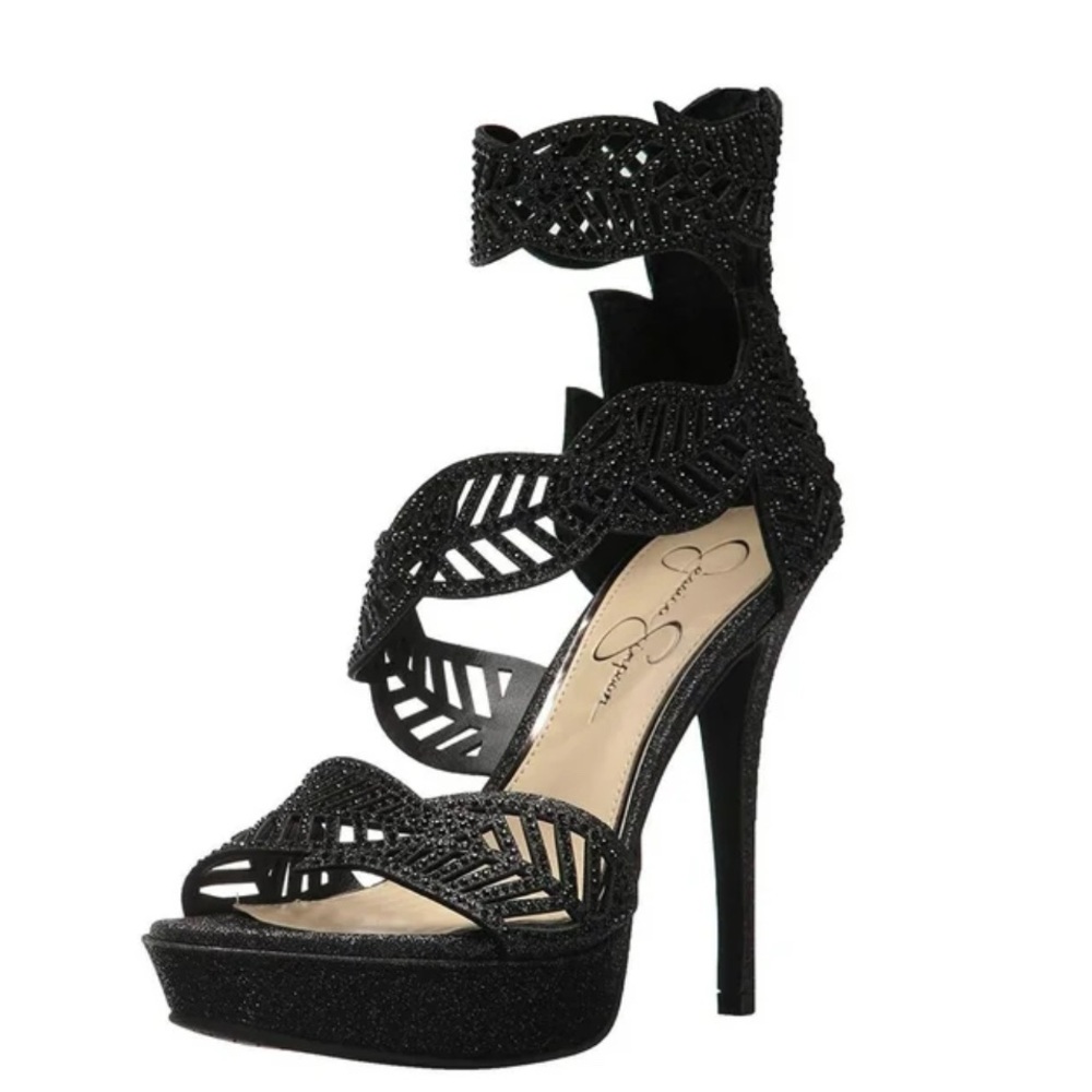 Jessica Simpson Bonilynn Elegant Black Rhinestone Stiletto Platform Heels